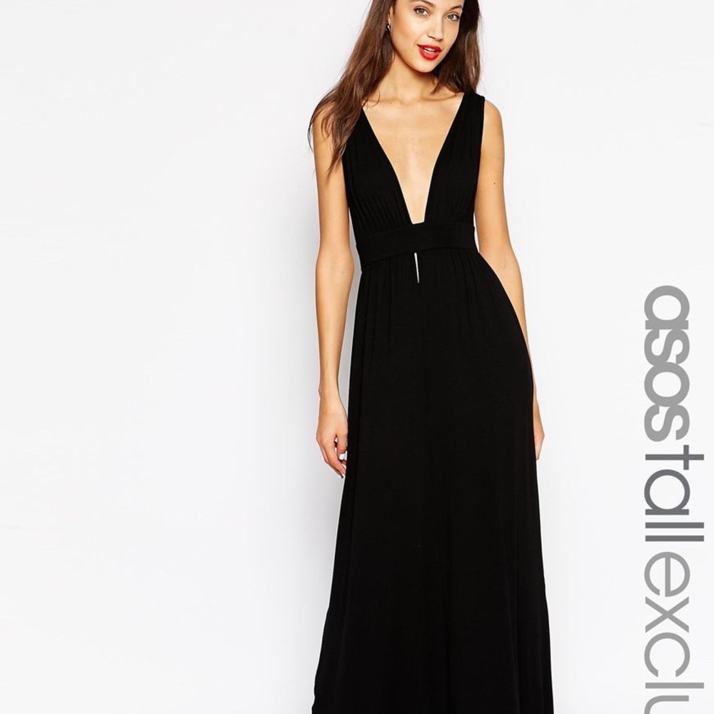 Black deep v plunge low cut out maxi dress